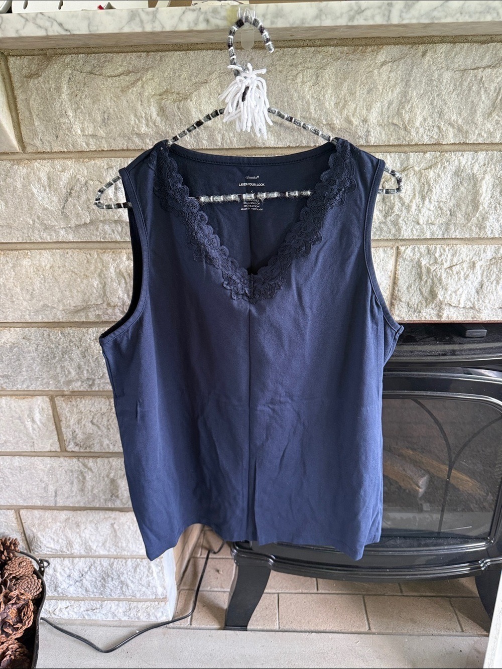 *5 for $45* CJ Banks Dark Blue Lace Trim Sleeveless Blouse Size X